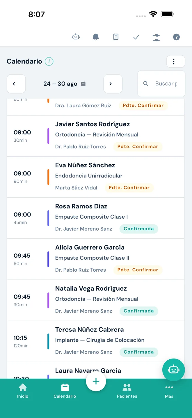 La agenda del día en la app de NuvaClin para el móvil